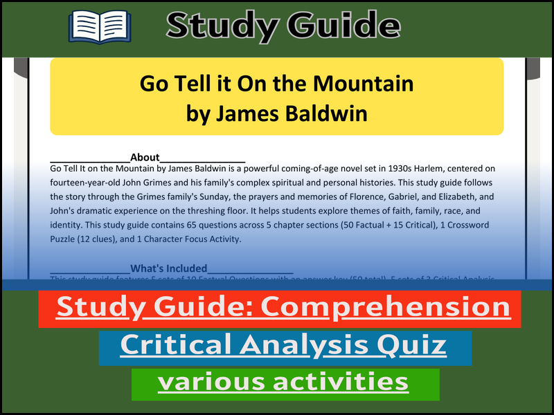 Study Guide for :Go Tell it On the Mountain  & Comprehension Test