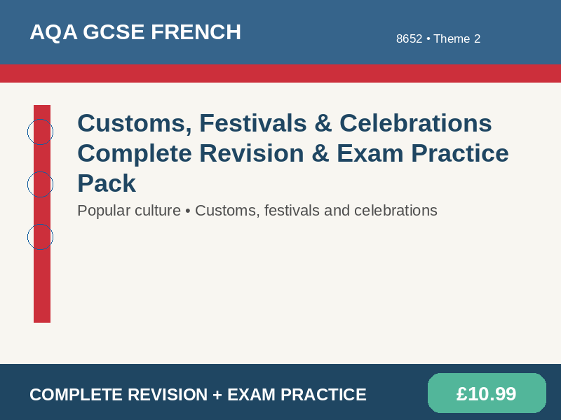 AQA GCSE French 8652 - Customs, Festivals & Celebrations Complete Revision & Exam Practice Pack