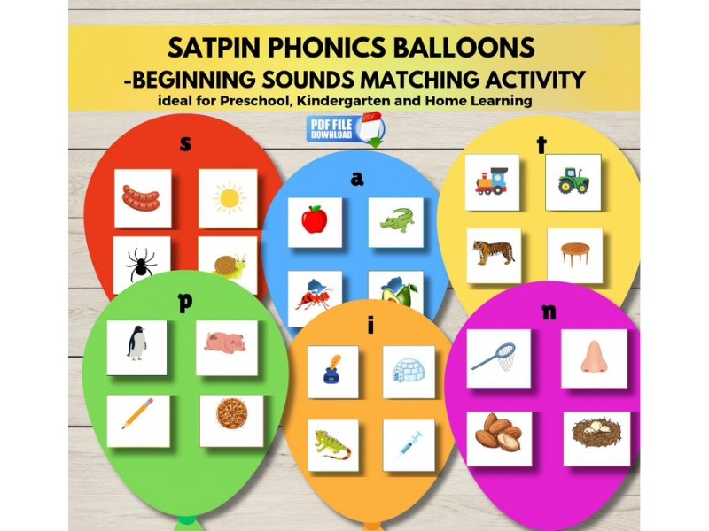 SATPIN Phonics Initial Sounds Matching Activity, Balloon Literacy Game