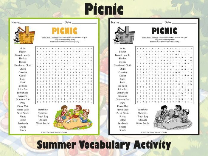 Picnic Word Search | Summer Vocabulary Activity | Fun Printable for Grades 3–6