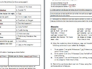 French worksheet about healthy lifestyles