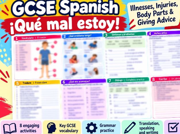 GCSE Spanish Health: Illnesses, Injuries, Body Parts & Giving Advice Worksheet