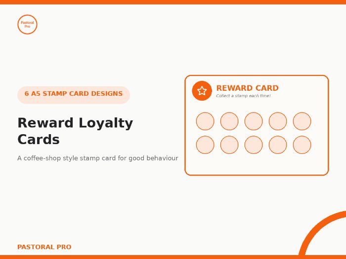 Reward Loyalty Cards — 6 A5 Stamp Cards, Editable & Unbranded