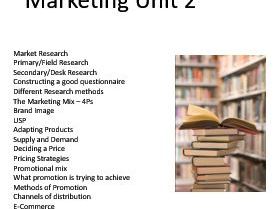 Business Unit 2 Marketing Revision Booklet