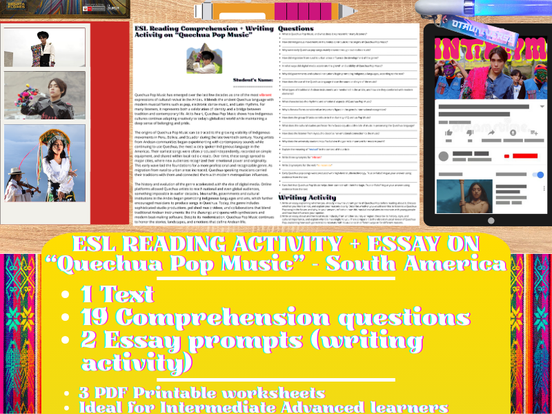 ESL Reading Comprehension + Writing Activity - Quechua Pop Music - South America
