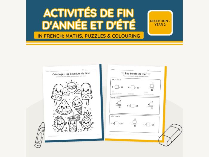 French Summer Activity Pack: Puzzles & Maths