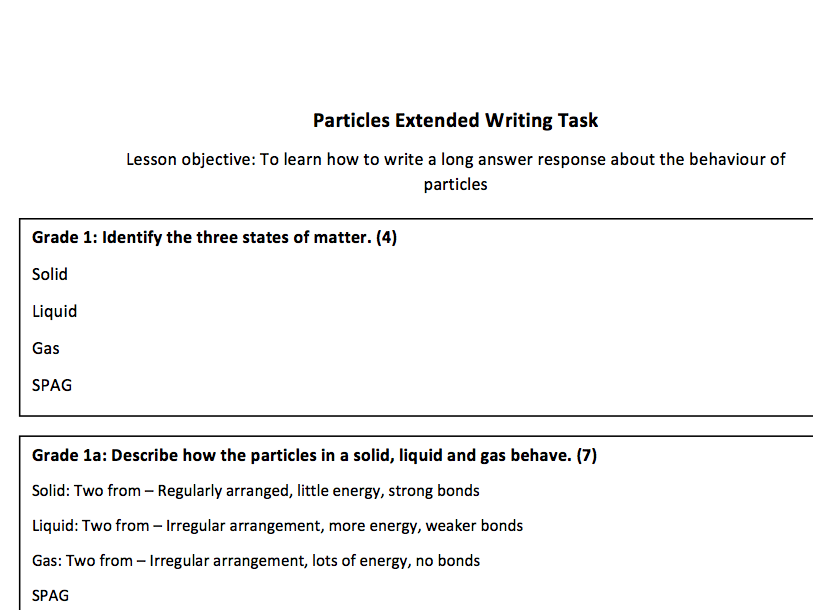 Particles - Lesson Presentation and Extended Writing Task