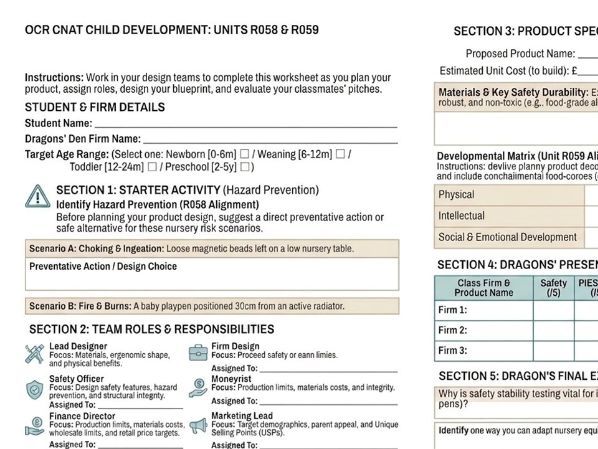 Nursery Dragons Den OCR Cambridge Nationals Child Development