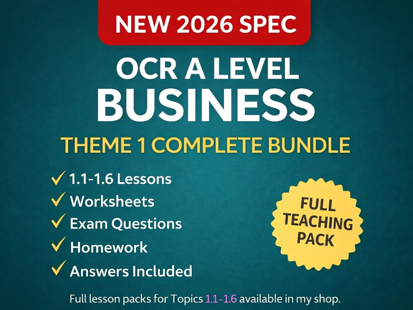 NEW SPEC (2026) – OCR A Level Business H436 – Unit 1 Complete Bundle