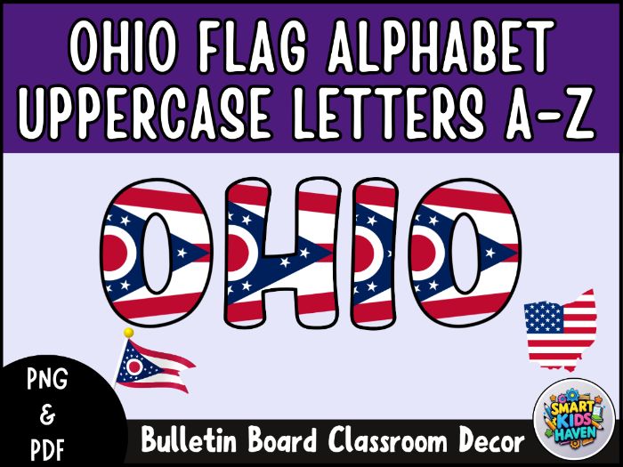Ohio Flag Alphabet Uppercase Letters A-Z Bulletin Board Classroom Decor