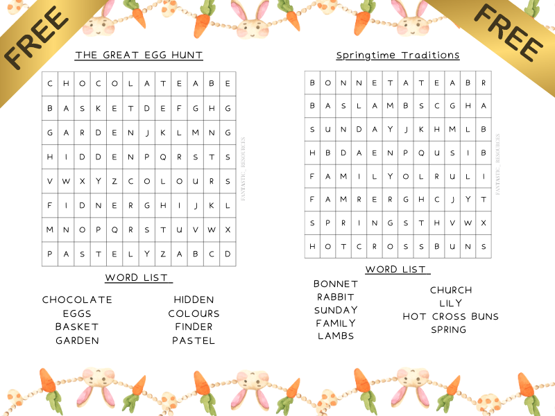 FREE Easter Word Search Pack | 3 Fun Easter-Themed Word Searches with Answers | KS1 & KS2