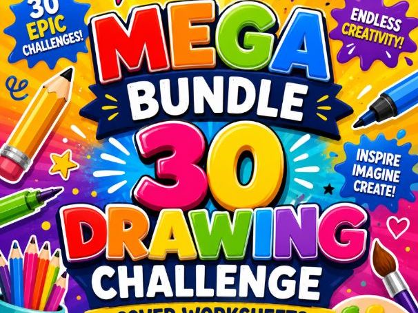 30 Drawing Challenge Cover Worksheets | KS3 Art Cover Lessons Mega Bundle