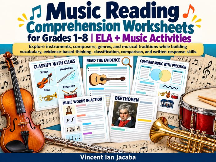 Music Reading Comprehension Worksheets & Activities for Grades 1–8 | ELA + Music