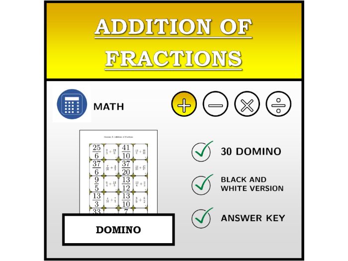 Domino | Addition of Fractions | Math Activity