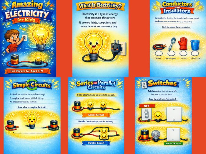 Amazing Electricity for Kids | Physics Worksheets | Science Activities | Age 6–9 | Printable PDF