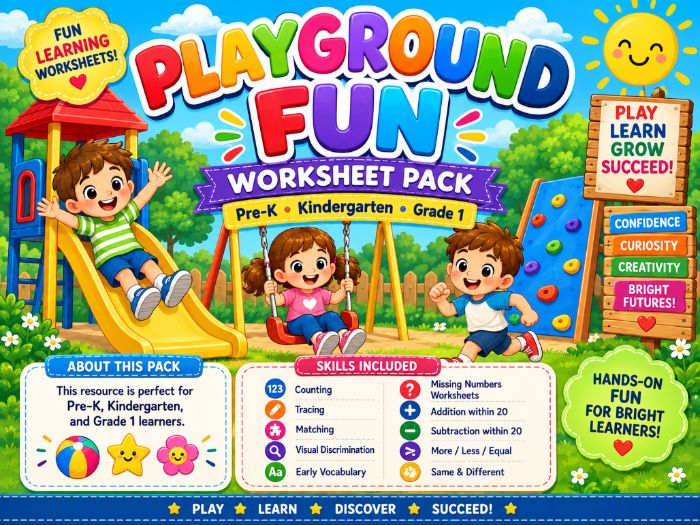 Playground Worksheets | Math & Early Learning Activities | Pre-K Kindergarten 1st Grade