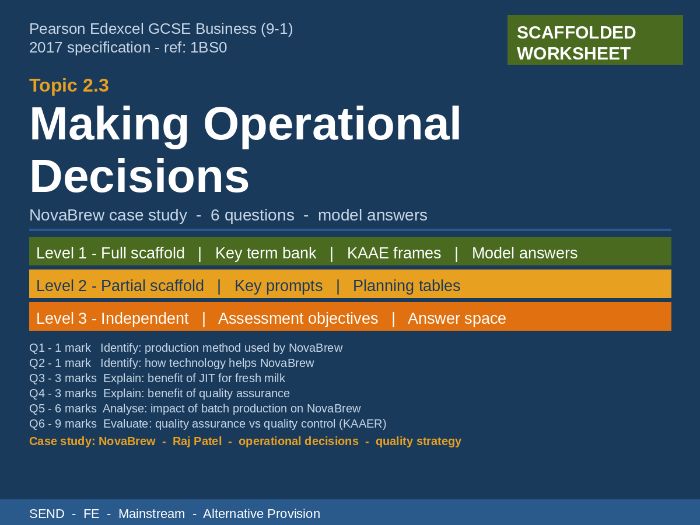 Edexcel GCSE Business | 2.3 Making Operational Decisions | SEND Scaffolded Worksheet