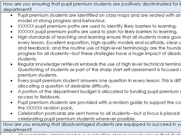 Ofsted Deep Dive Pupil Premium Department Strategy