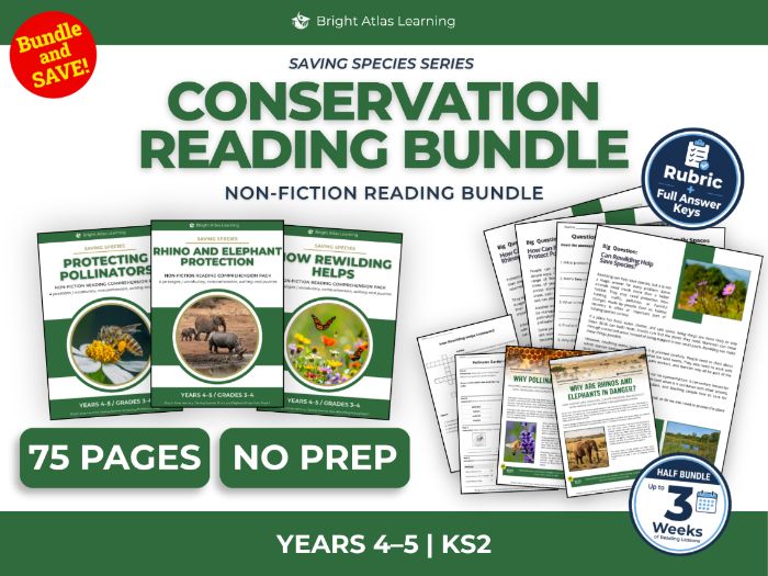 Pollinators, Rhinos and Rewilding Reading Bundle | KS2 Years 4–5