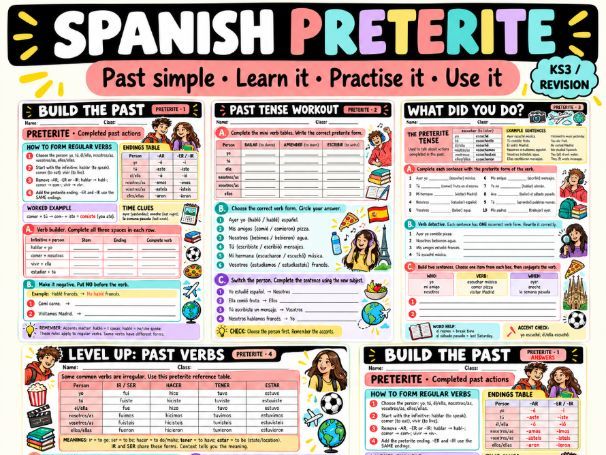 Spanish Preterite Worksheets | Past Simple | Regular & Key Irregular Verbs