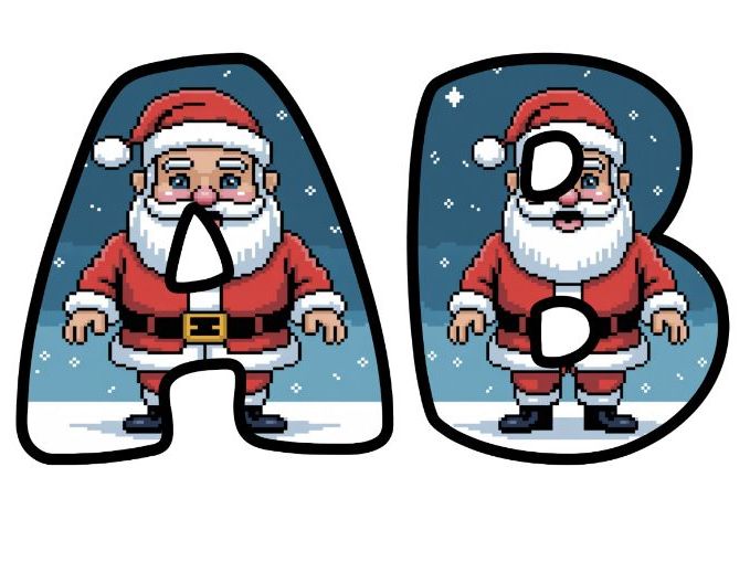 Santa Claus Retro 8-Bit Pixel Alphabet Letters | Classroom Display, A-Z 0-9
