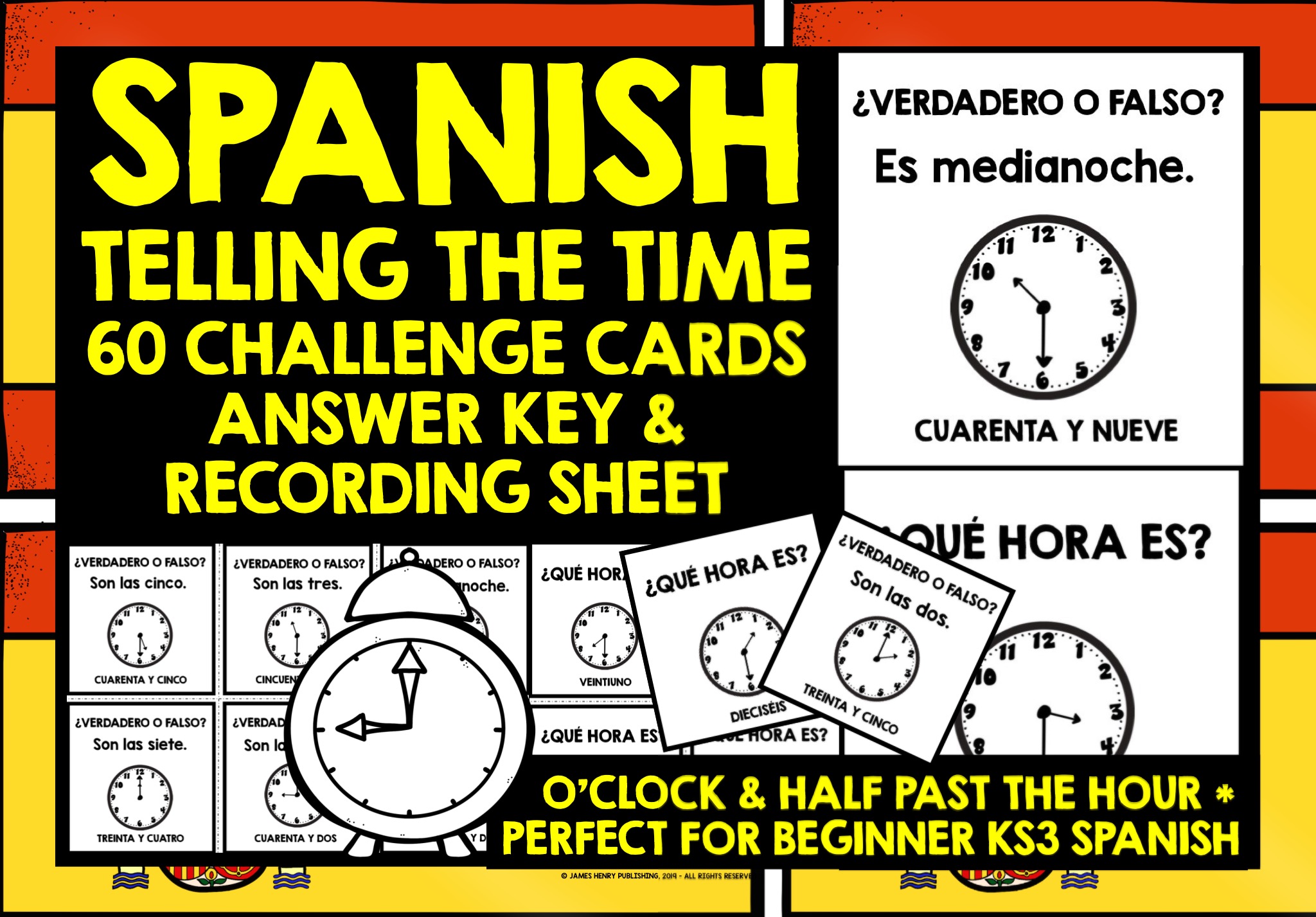 SPANISH TELLING THE TIME CHALLENGE CARDS O'CLOCK &amp; HALF PAST | Teaching ...