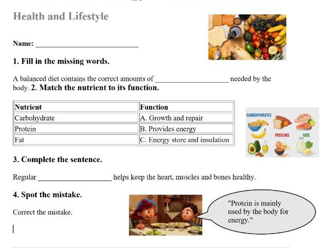 KS3 Activate Biology – Retrieval Practice: Health and Lifestyle (Answers Included)