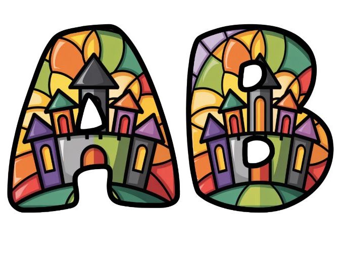 Cute Stained Glass Castle Art Alphabet Lettering Set | Classroom Display | Upper & Lowercase, 0-9