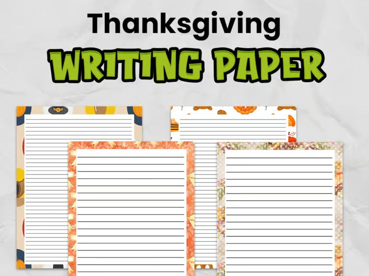 Thanksgiving Writing Templates with Border | Thin & Thick lines for Elementary