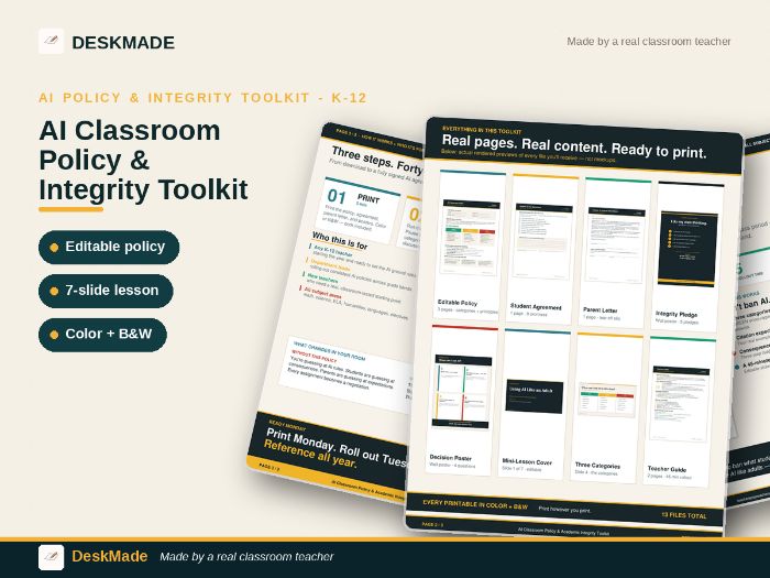 AI Classroom Policy & Academic Integrity Toolkit | K-12 Editable