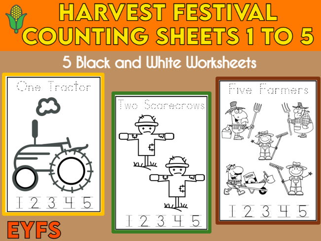 Count to 5 at Harvest Time Worksheets