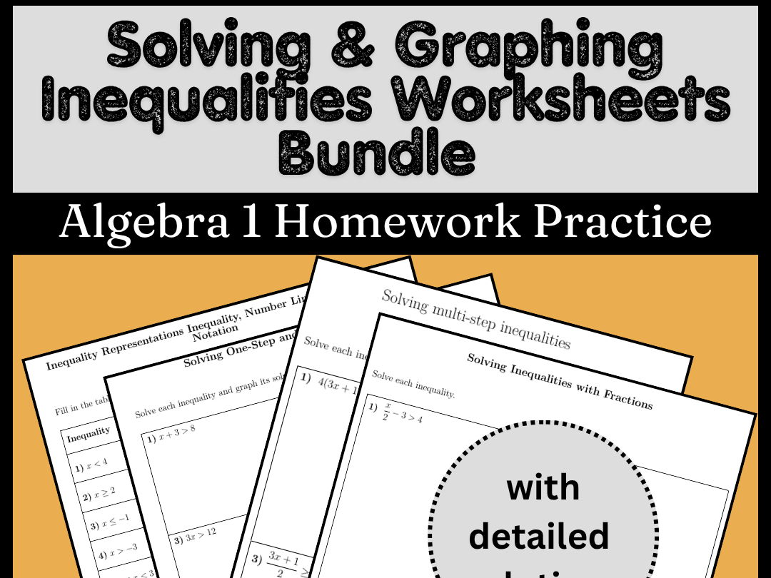 Solving & Graphing Inequalities Worksheets Bundle | Algebra 1 Homework Practice