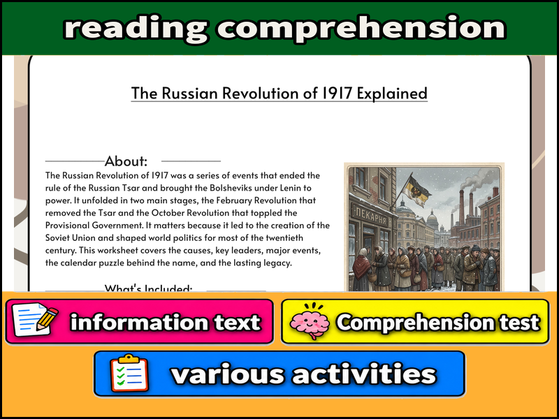 The Russian Revolution of 1917 Explained  & Comprehension Test