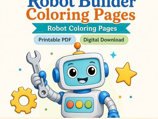 Robot Builder Coloring Pages | Robot Coloring Pages | Printable PDF | Digital Download