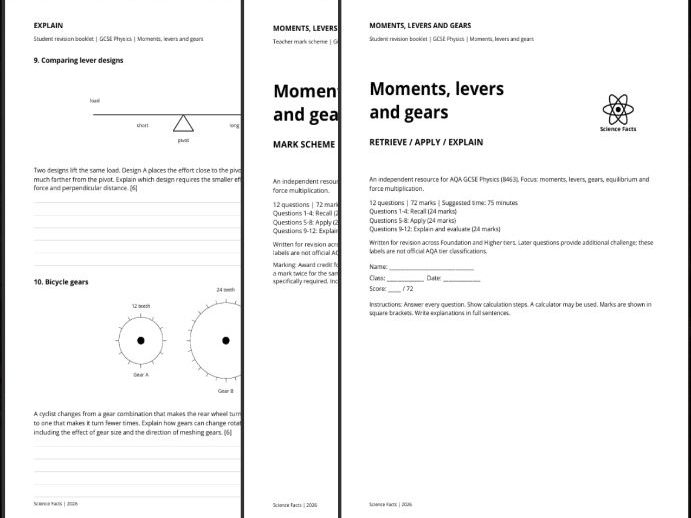 AQA GCSE Physics: Moments, Levers and Gears Revision Questions