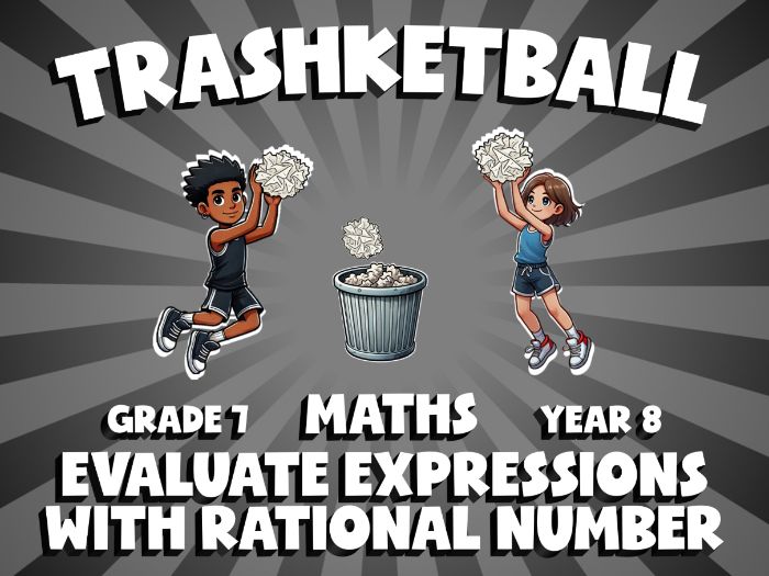 Evaluate Expressions with Rational Number TRASHKETBALL Maths Game | No-Prep Year 8 Review Activity