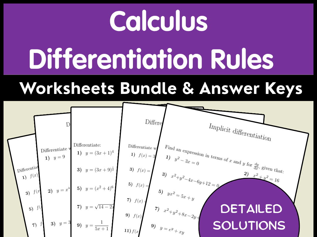 Calculus Differentiation Rules Worksheets Bundle & Answer Keys