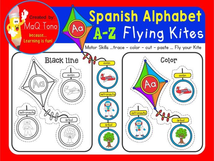 SPANISH ALPHABET A to Z FLYING KITES