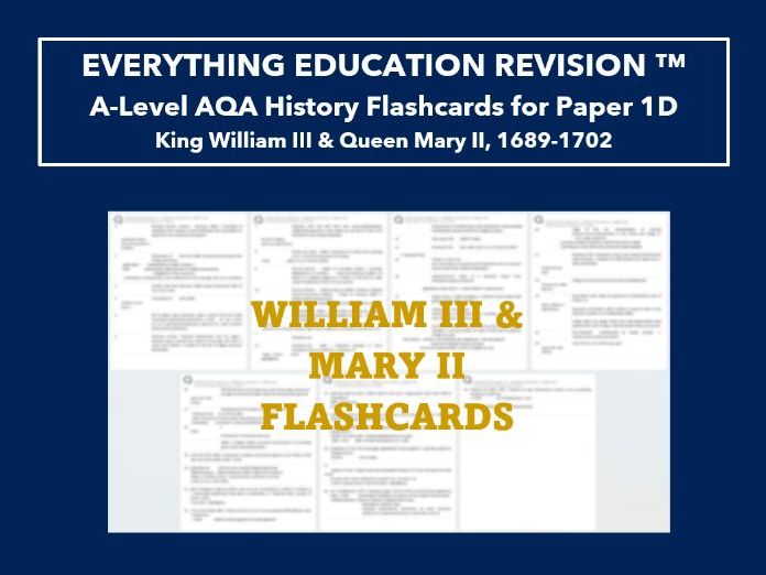 A-Level AQA History Flashcards for Paper 1D – William III & Mary II, 1688-1702