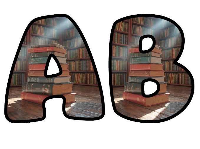 Books Library Cute Stacked Lettering Set | Classroom Display | Upper & Lowercase, 0-9 and Signs