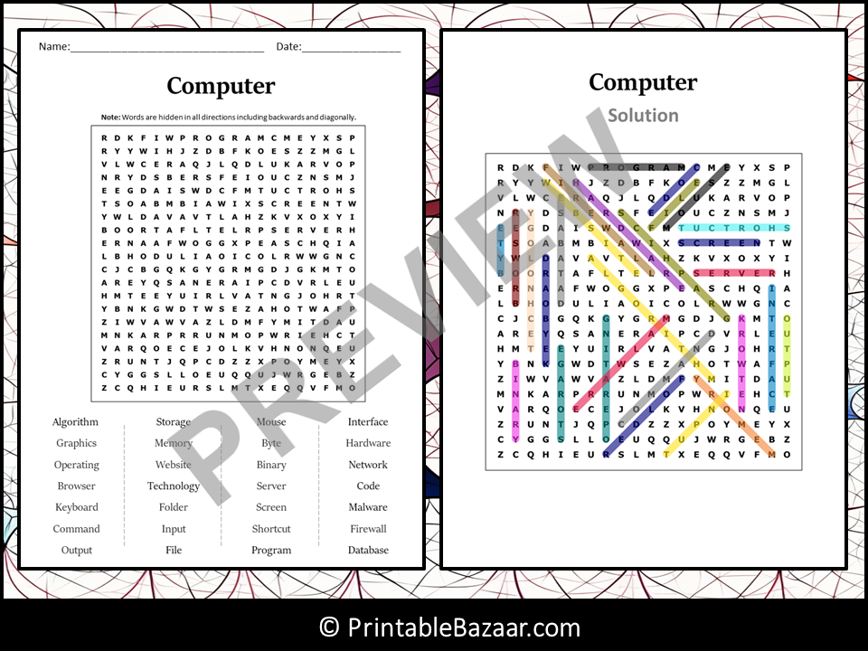 Computer Word Search Puzzle Worksheet Activity | Teaching Resources