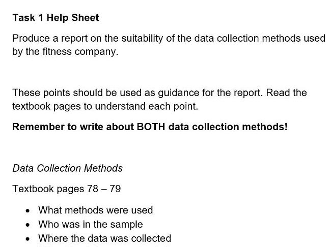 BTEC Tech Awards DIT Component 2 Task 1 Help Sheet - Data Collection Methods