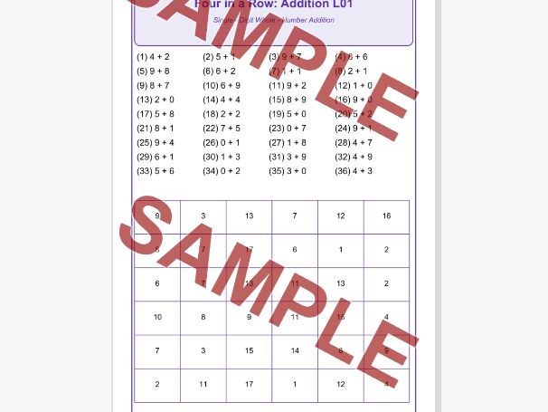 Addition L01 Four in a Row | Single Digit