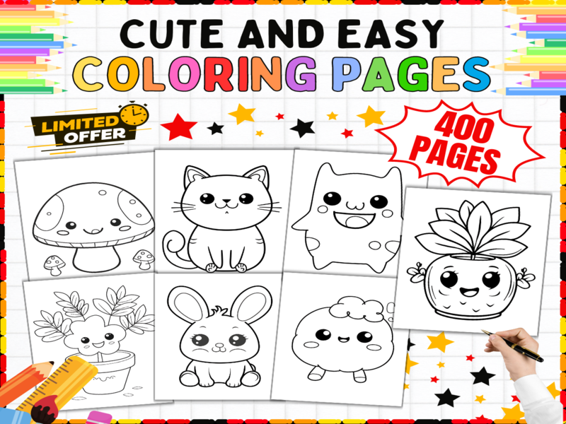 400 Easy Colouring Pages Bundle | Cute and Simple Printable Worksheets | Brain Break Art Activities