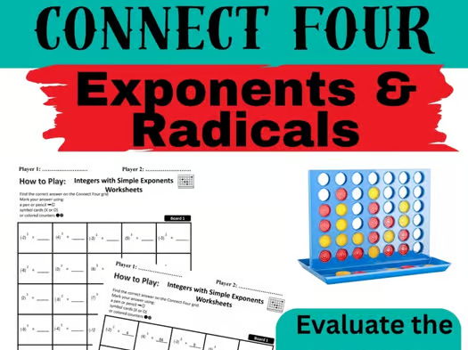 Connect Four Math Game Printable – Exponents & Simplifying Radicals Activity