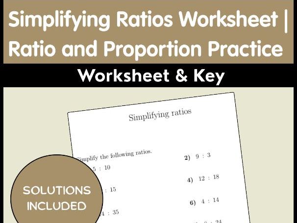 Simplifying Ratios Worksheet | Ratio and Proportion Practice Worksheet & Key