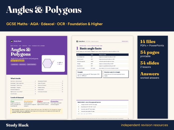 GCSE Maths Angles and Polygons Complete Topic Pack