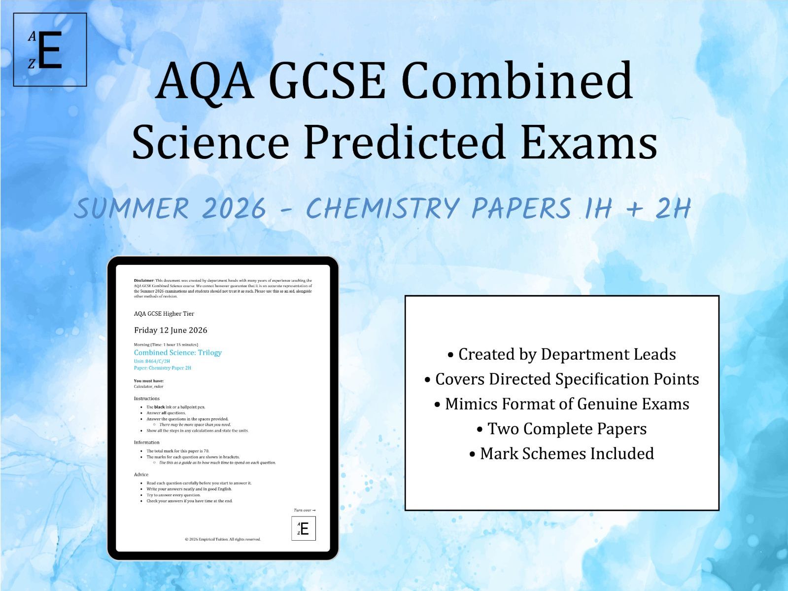 Summer 2026 GCSE Combined Science Predicted Exams - AQA Chemistry 1H and 2H