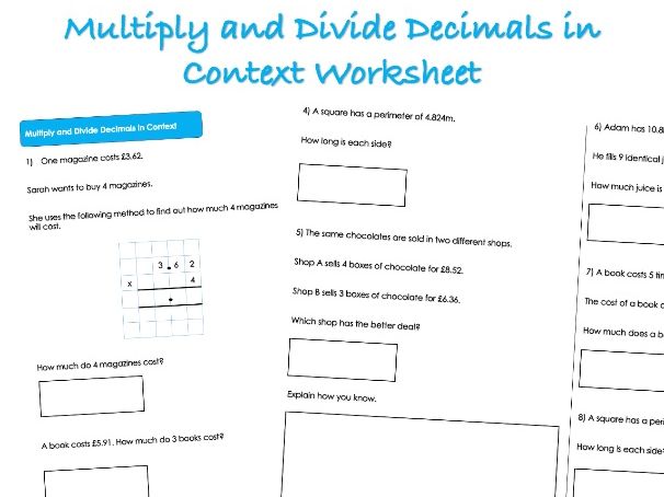 Decimals Worksheet - Multiply and Divide Decimals in Context