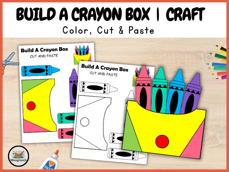 Crayon Box Craft for Kids | School Supplies Cut and Paste Activity | Preschool Printable Coloring